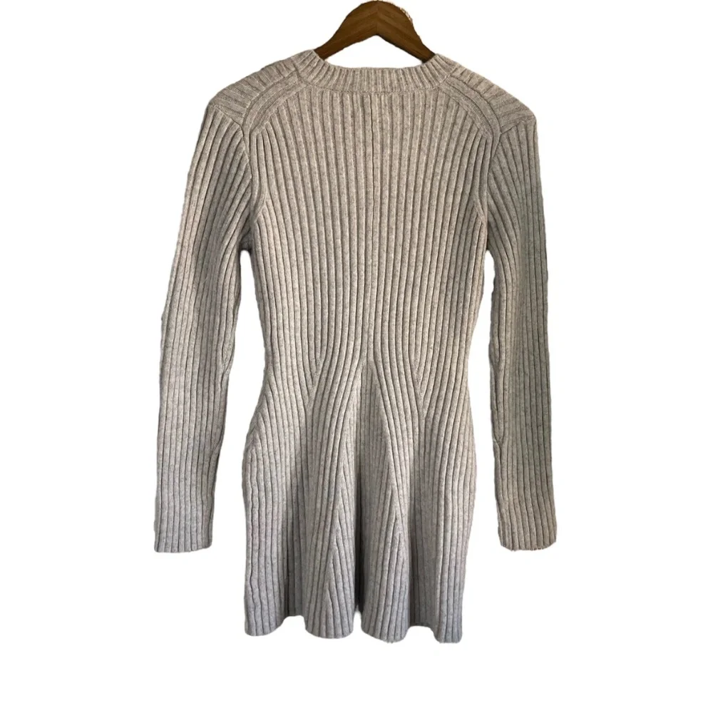 Rib Knit Mini Flare Sweater Dress Oatmeal Grey/Cream NWOT - Picture 3 of 7